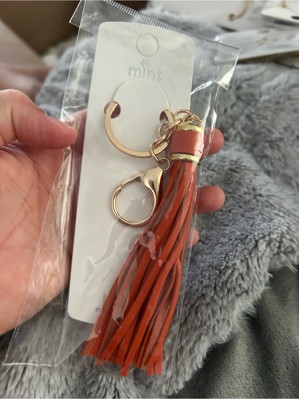 5/$25 Mint Orange Tassel KeyChain with Gold Hardware